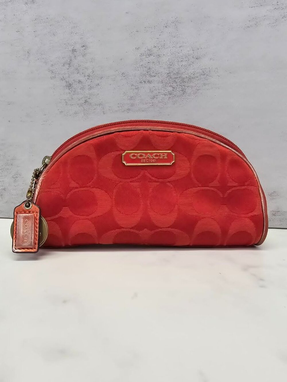 Coach Limited Edition Estée Lauder Red Canvas Monogram Cosmetic Bag